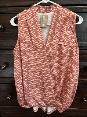 Dolan Rust Dot-Print Faux-Wrap Sleeveless Top